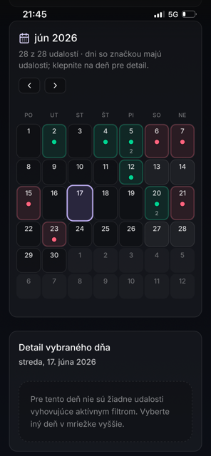 Kalendár Buknito v mobile